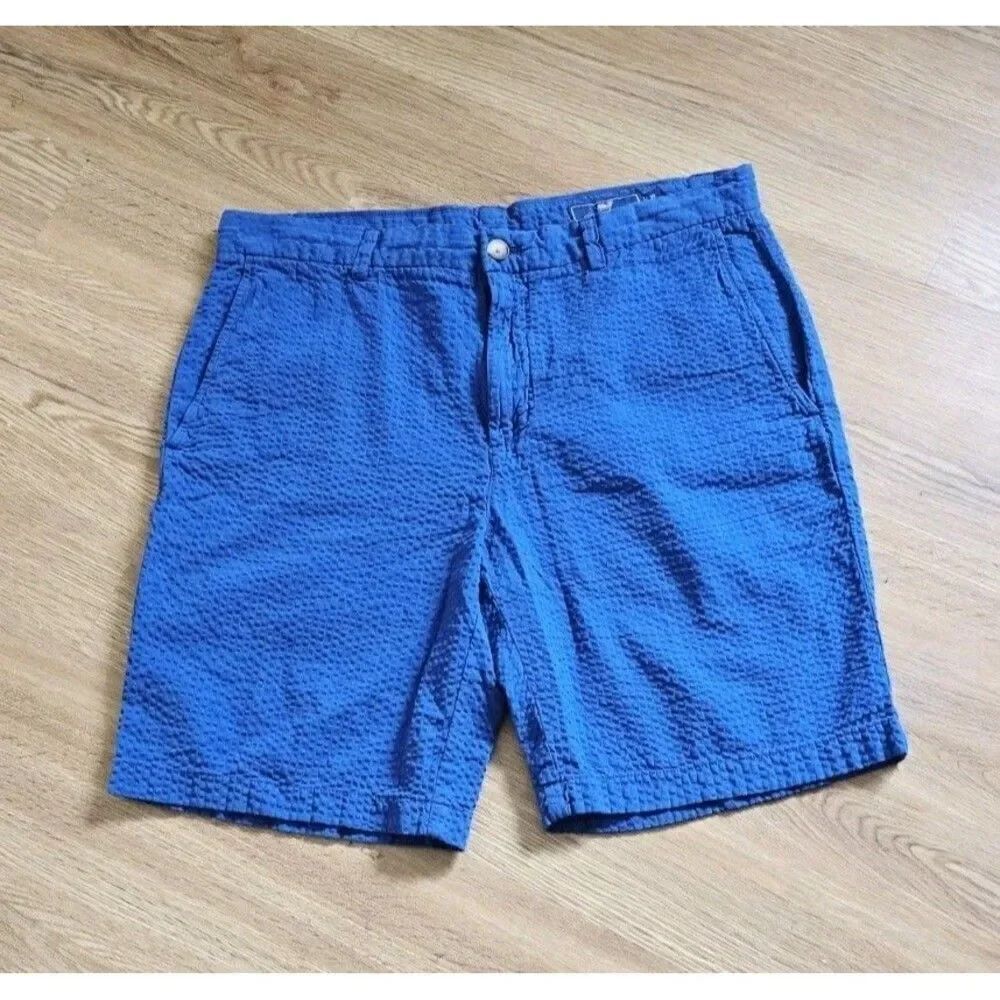Vineyard Vines Shorts Mens 33 Blue Seersucker Cotton Flat Front Preppy